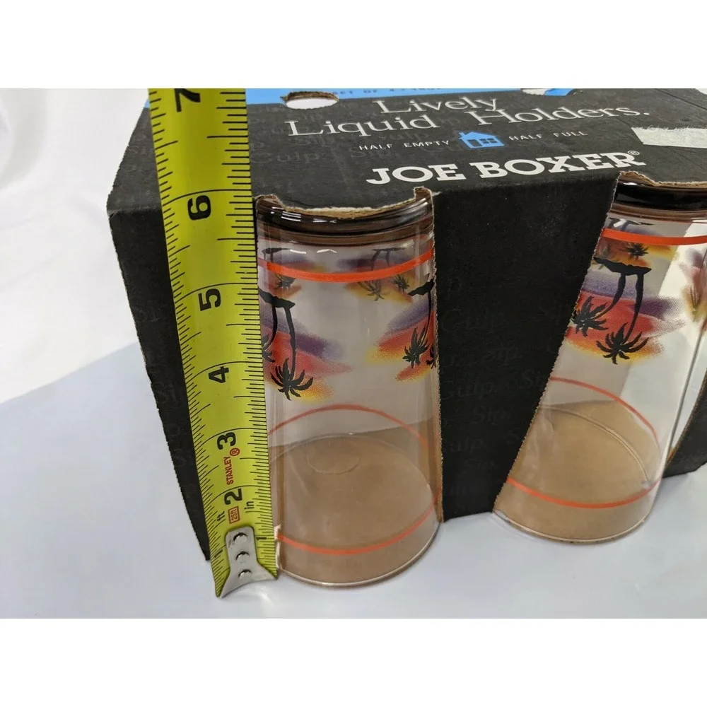 Joe Boxer Palm Trees Sunset Glasses Cup Lot of 4 16 oz‎ Drinkware